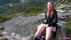 The girl decided to relax, masturbate her pussy and have an orgasm high in the mountains!
